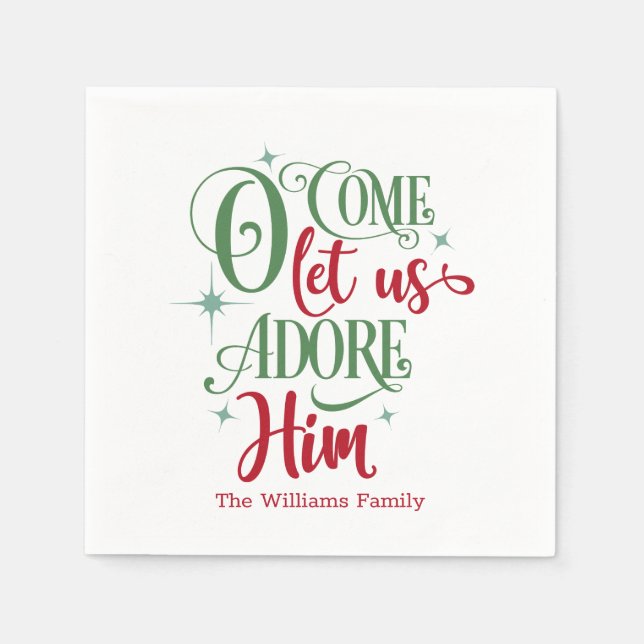 Oh Come Let Us Adore Him Christmas Napkins (Front)