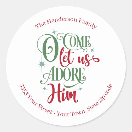 "oh Come Let Us Adore Him Christmas Return Address Classic Round 