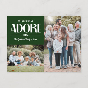 Oh Come Let Us Adore Him GREEN Christian 2 Photo Holiday Postcard