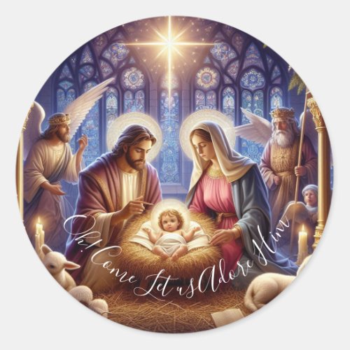 Oh Come let us Adore Him _ Holiday Christmas Classic Round Sticker