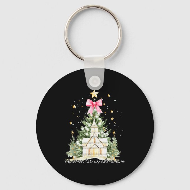 Oh Come Let Us Adore Him Jesus Christmas Tree Coqu Keychain (Front)