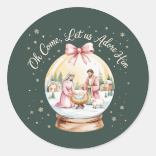 Oh Come Let Us Adore Him Jesus Xmas Pink Coquette Classic Round Sticker