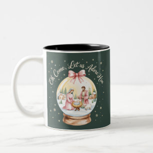 Oh Come Let Us Adore Him Jesus Xmas Pink Coquette Two-Tone Coffee Mug
