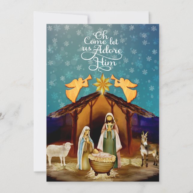 "Oh Come Let Us Adore Him" Nativity Christmas Holiday Card (Front)