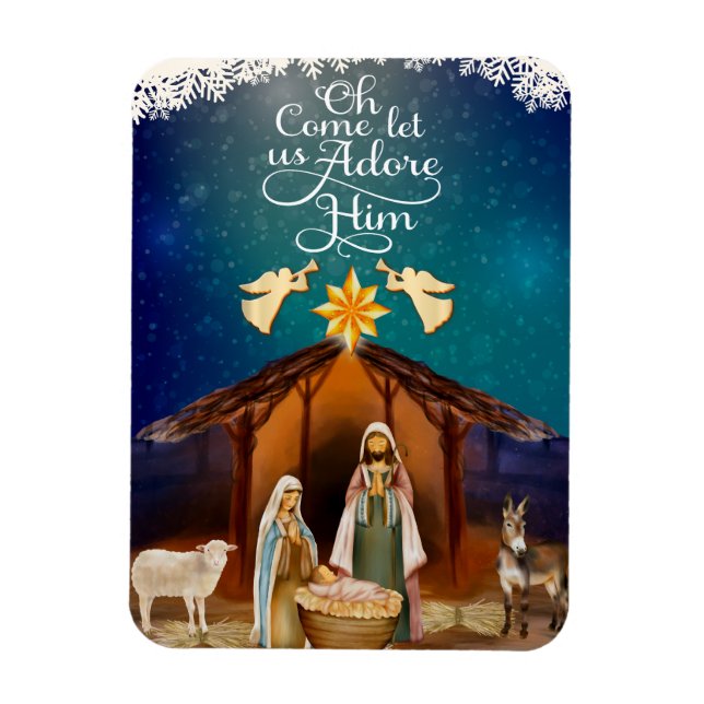 "Oh Come Let Us Adore Him" Nativity Christmas Magnet (Vertical)