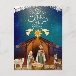 "Oh Come Let Us Adore Him" Nativity Christmas Postcard