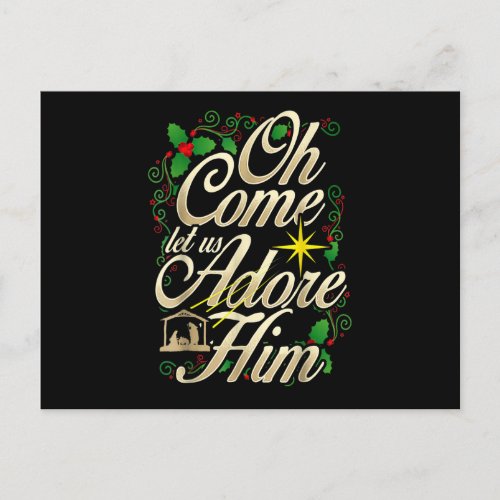 Oh Come Let Us Adore Him Nativity Christmas Religi Holiday Postcard