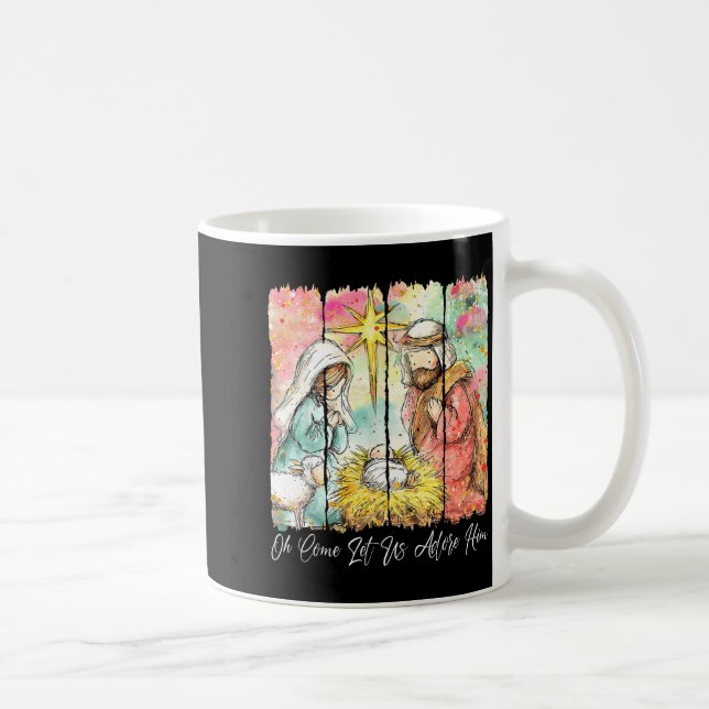 Oh Come Let Us Adore Him Nativity Scene Christian  Coffee Mug (Right)