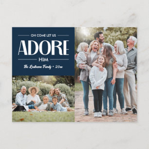 Oh Come Let Us Adore Him NAVY Christian 2 Photo  Holiday Postcard