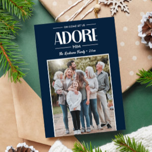 Oh Come Let Us Adore Him NAVY Christian Photo  Holiday Card