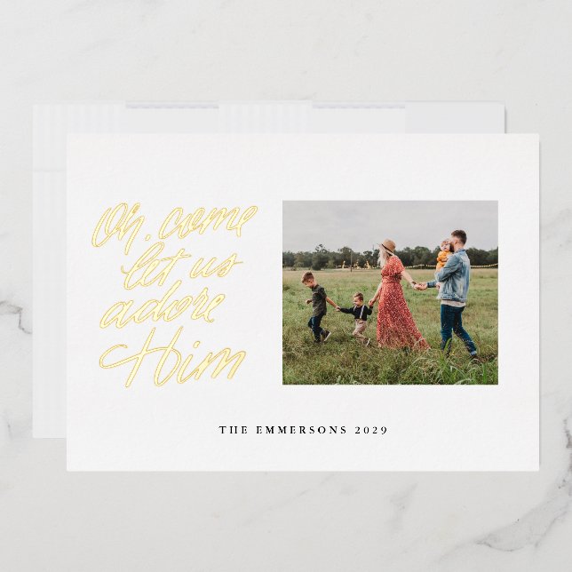 Oh come let us adore him, Religious Christmas Foil Holiday Card (Envelope)