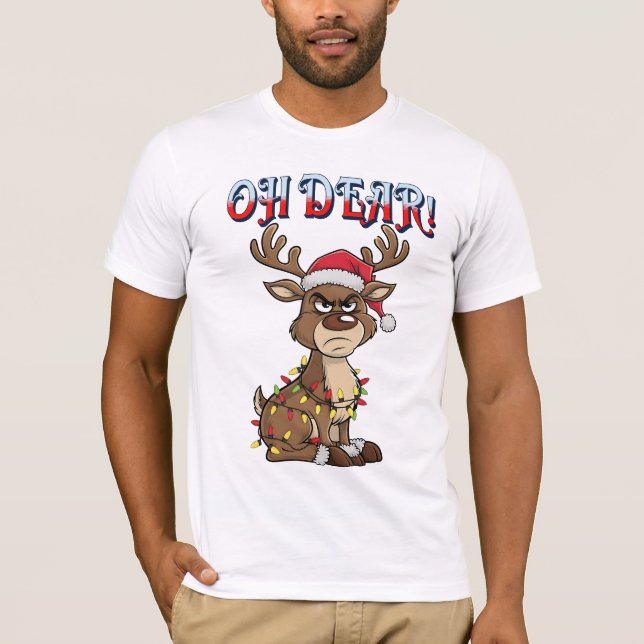Oh Dear Grumpy Reindeer Christmas Lights Funny  T-Shirt (Front)
