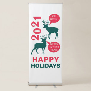 Oh Deer 2021 Reindeer Happy Holidays Retractable Banner