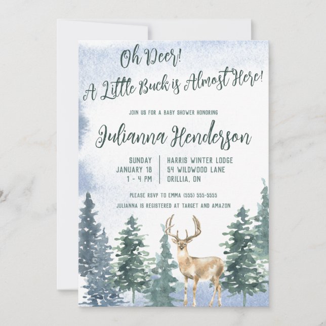 Oh Deer! A Little Buck is Almost Here! Baby Shower Invitation (Front)
