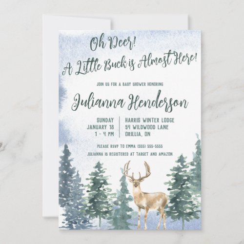 Oh Deer A Little Buck is Almost Here Baby Shower Invitation