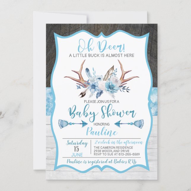 Oh Deer a little Buck is almost here Baby Shower Invitation (Front)
