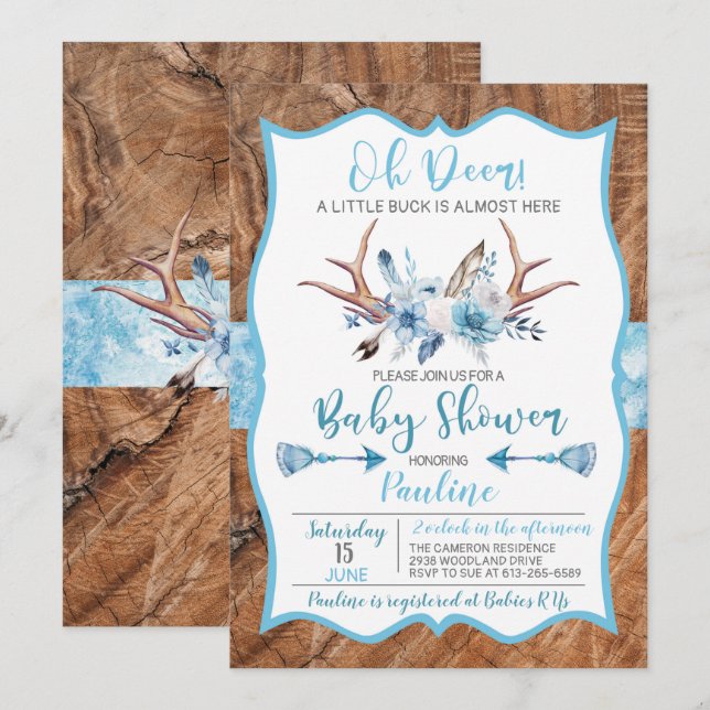 Oh Deer a Little Buck is almost here Baby Shower Invitation (Front/Back)
