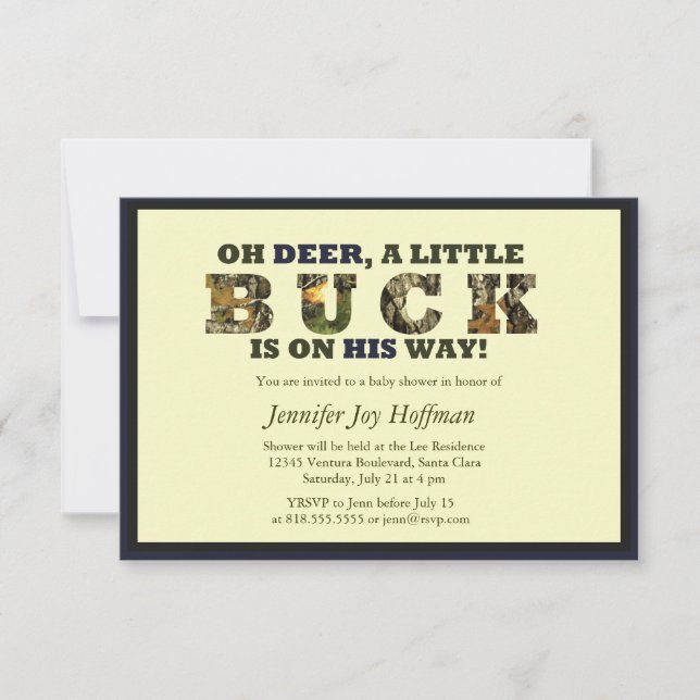 Oh Deer, A Little Buck Is On His Way! Camo Invite (Front)