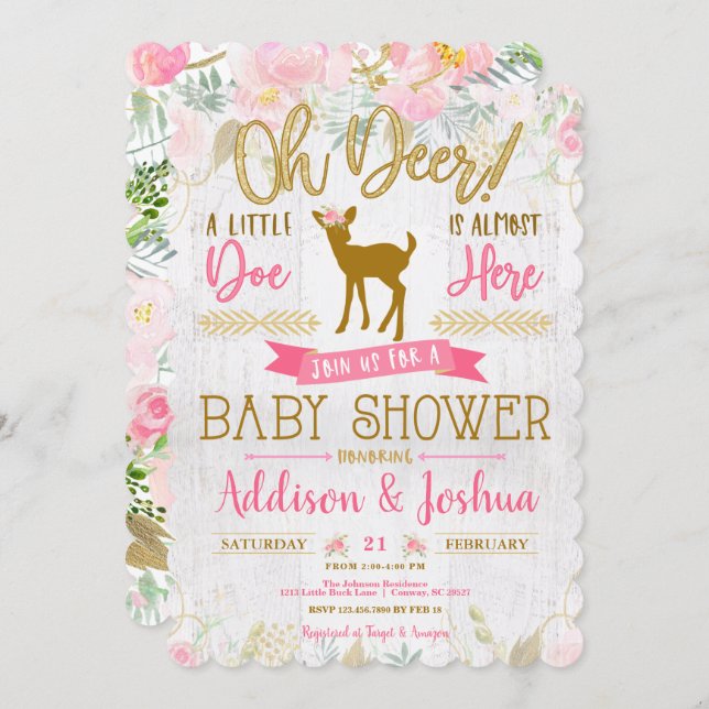 Oh Deer! A Little Doe Baby Girl Shower Invitation (Front/Back)
