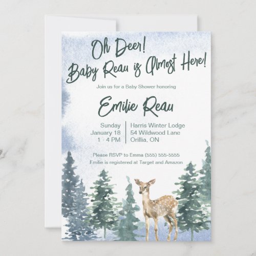 Oh Deer  A New Baby is Almost Here Baby Shower Invitation