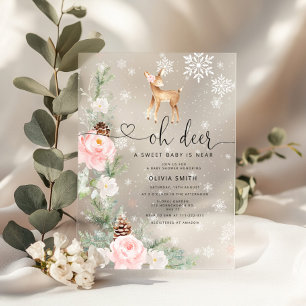 Oh deer a Sweet baby is near girl baby shower Acrylic Invitations