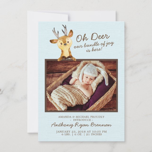 Oh Deer Baby Boys Photo Birth Announcement (Front)