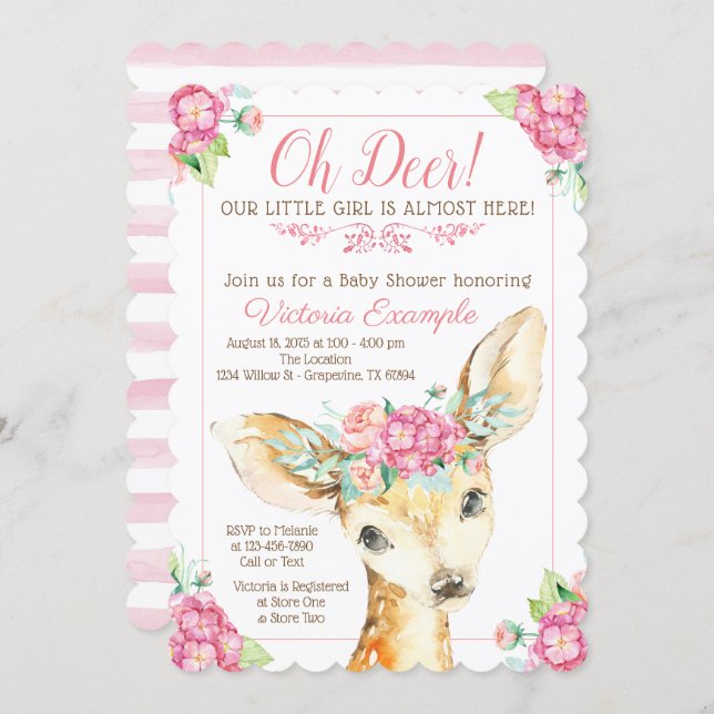 Oh Deer Baby Girl Shower Invitations (Front/Back)