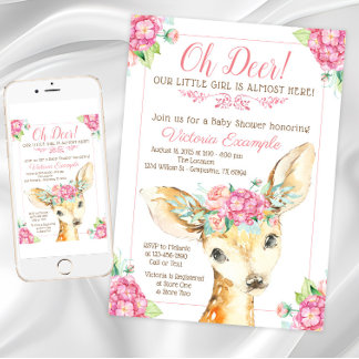Oh Deer Baby Girl Shower Invitations
