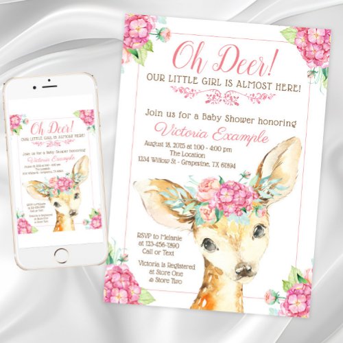 Oh Deer Baby Girl Shower Invitations