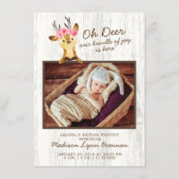 Oh Deer Baby Girls Photo Birth Announcement
