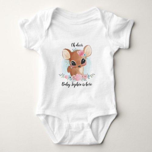 Oh Deer Baby is Here Birthday Baby Bodysuit