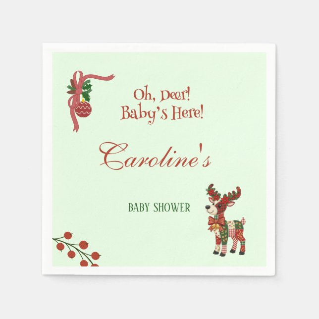 Oh, Deer! Baby’s Here! – Christmas Baby Shower Napkins (Front)