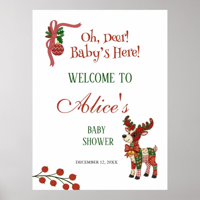 Oh, Deer! Baby’s Here! – Christmas Baby Shower Poster (Front)
