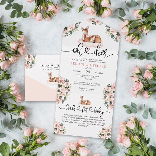 Oh Deer Baby Shower Floral Books All In One Invitation