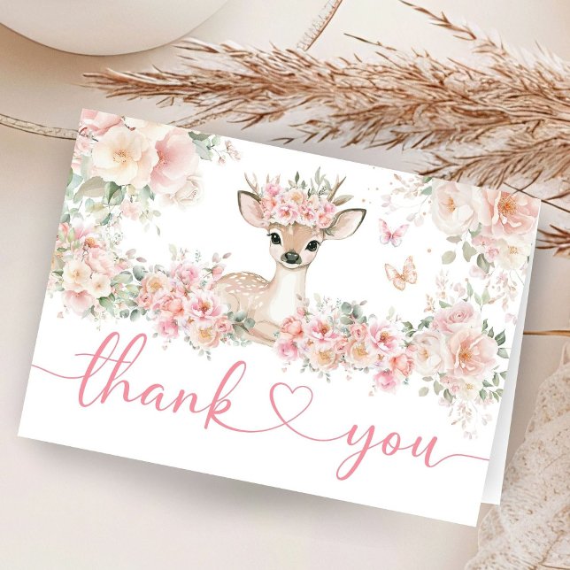 Oh Deer Baby Shower Girl Folded Thank You Card (Creator Uploaded)