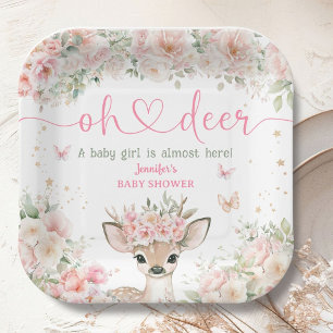 Oh Deer Baby Shower Girl Pink Floral Paper Plates