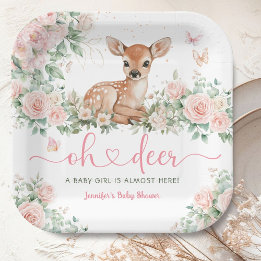 Oh Deer Baby Shower Girl Pink Paper Paper Plates