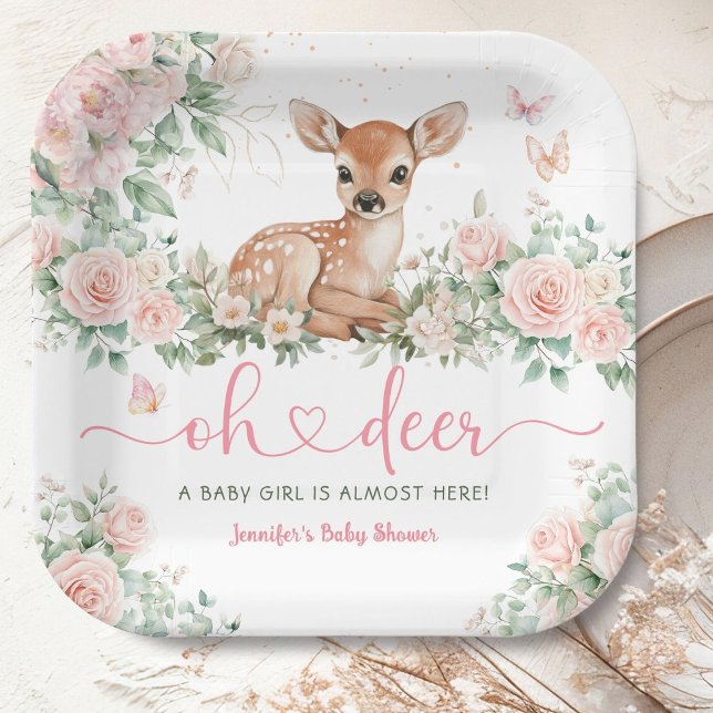 Oh Deer Baby Shower Girl Pink Paper Paper Plates (Creator Uploaded)