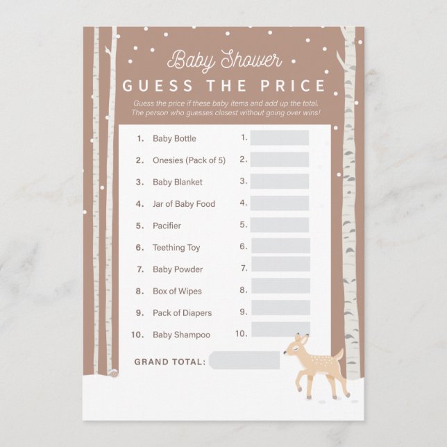 Oh Deer - Baby Shower Guess the Price! Program (Front)