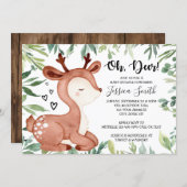 Oh Deer Baby Shower Invitation Woodland Greenery (Front/Back)