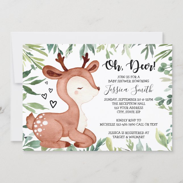 Oh Deer Baby Shower Invitation Woodland Greenery (Front)