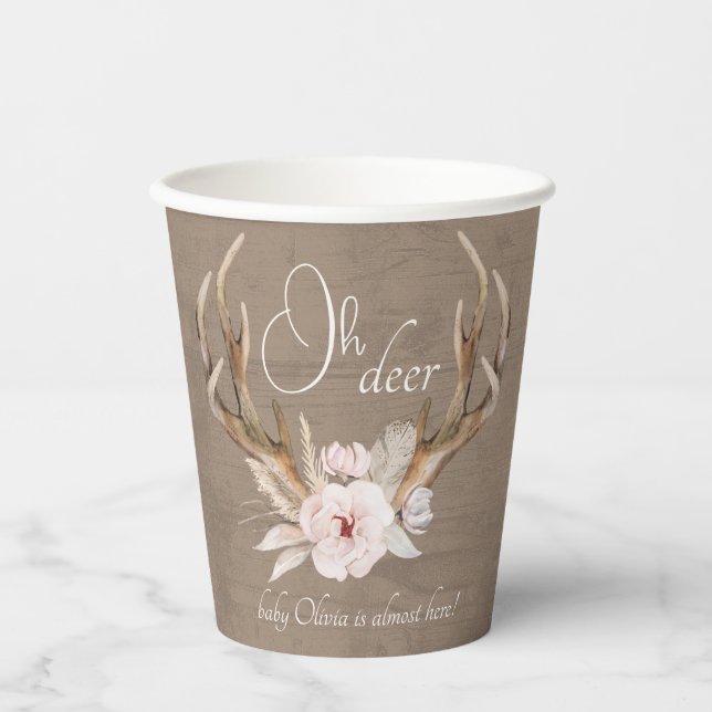 Oh Deer Baby Shower Paper Cups – Woodland Watercol (Front)
