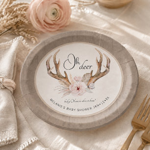 Oh Deer Baby Shower Paper Plates – Woodland Floral
