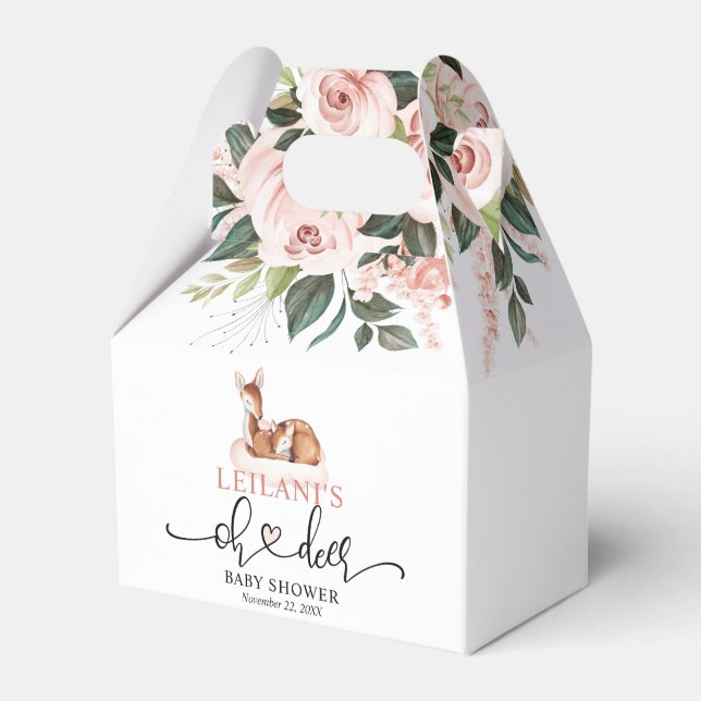 Oh Deer Baby Shower Pink Floral Favor Boxes (Front Side)