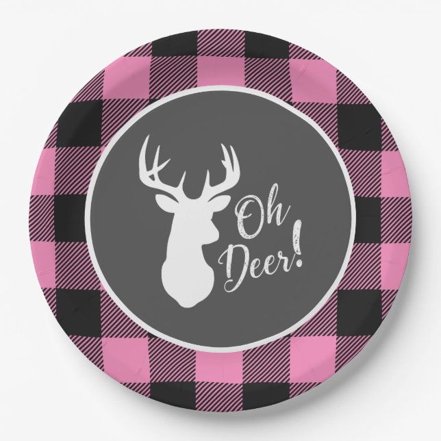 Oh Deer Baby Shower Pink Paper Plates (Front)
