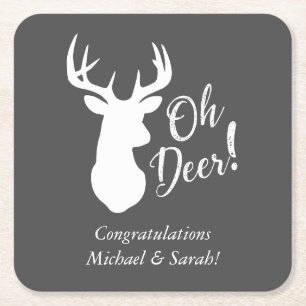Oh Deer Baby Shower Pink Square Paper Coaster