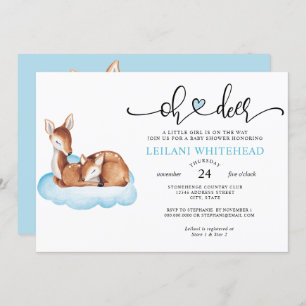 Oh Deer Baby Shower Watercolor Blue Cloud Invitation