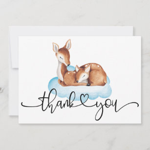 Oh Deer Baby Shower Watercolor Blue Cloud Thank You Card