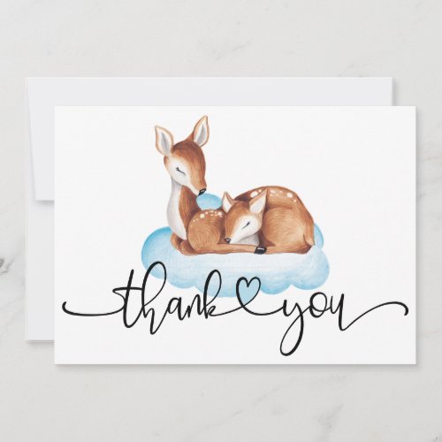 Oh Deer Baby Shower Watercolor Blue Cloud Thank You Card