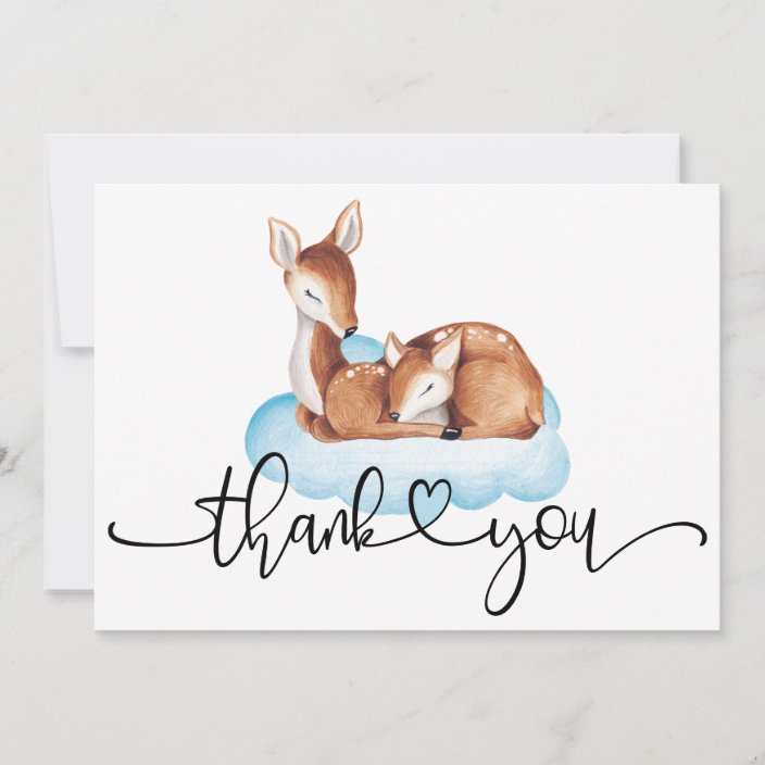 Oh Deer Baby Shower Watercolor Blue Cloud Thank You Card | Zazzle.com